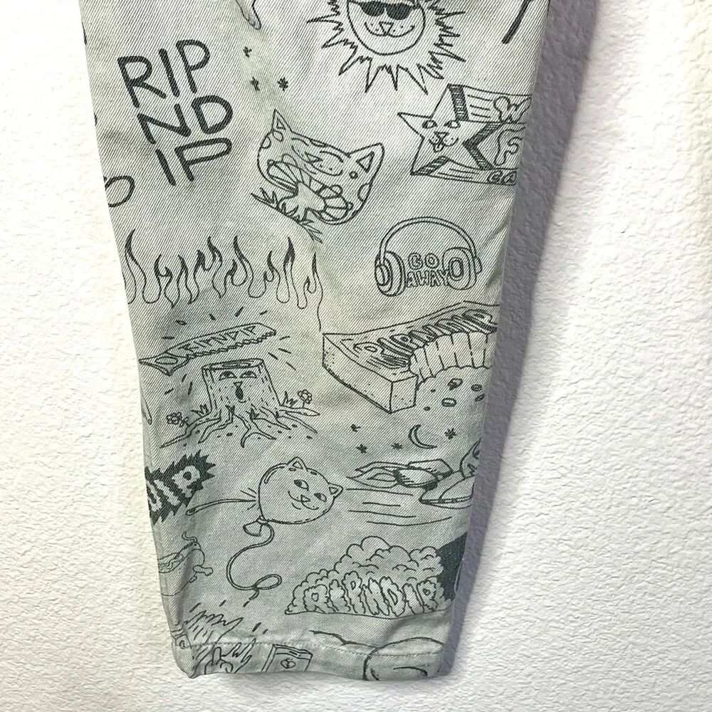 RipNDip Gray Doodle Print Jeans Unisex‎ Size 30